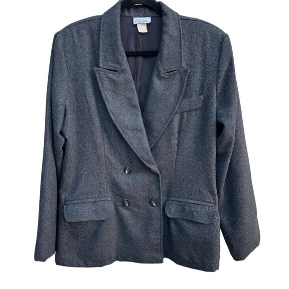 Charlotte Vintage Womens Double-Breasted Poly/Wool Blend Gray Old Money Blazer L - Picture 1 of 9